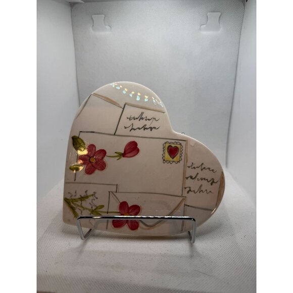 Heart-Shaped Bath & Body Works Ceramic Trinket Dish With Floral & Letter Design - Picture 2 of 6